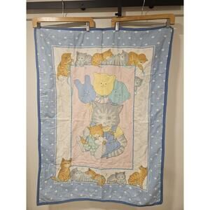 Baby Crib Cat Blanket Quilt Hand Embroidered Vintage 33x44